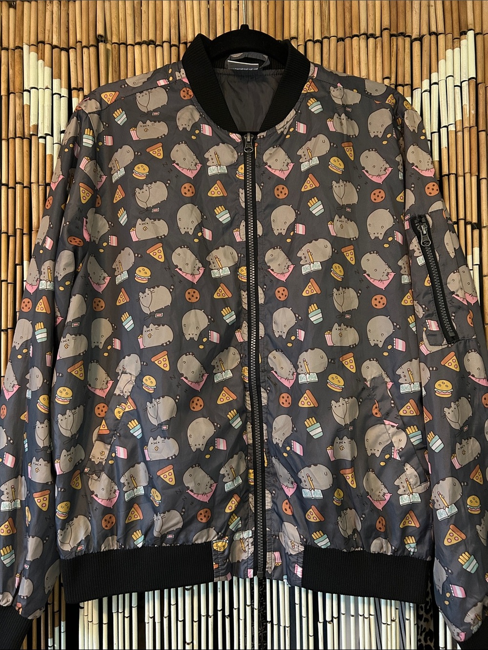 Pusheen Gray & Black Snack Print windbreaker/Bomber Jacket Large